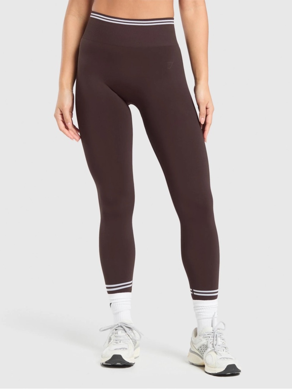 Gymshark Brown High-Rise Seamless Leggings with Striped Trim